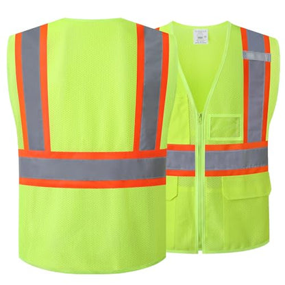 Reflective Safety Vest for Men Women Hi Vis Vest with Pockets High Visibility Vest Mesh Construction Vests Meets ANSI/ISEA Standards (Yellow-33, Large) - color: Yellow-33, size: Large