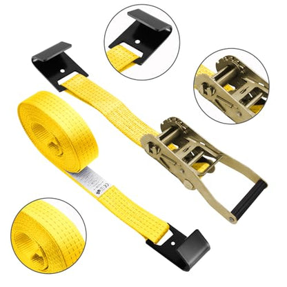4Pack 2in 30ft Ratchet Strap Flat Hook Yellow Heavy Duty Flatbed Straps for Trailer Tie Down Straps Box Truck Accessories Cargo Loading 10000lbs Breaking Load - color: Yellow