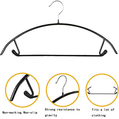Premium PVC Coating Metal Hangers 20 Pack, Heavyduty, Non Slip Slimline, Suit Jacket T Shirt Hangers, Gold Hooks, Space Saving Clothes Hanger (Black) - color: Black