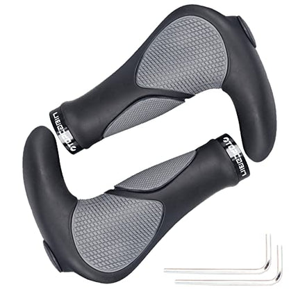 TOPCABIN Ergonomic Bike Grips - Widen Holding Rubber Grips with Aluminum LockGrips for Mountain & Road Bikes - color: Big horn Shape(Black&Grey)