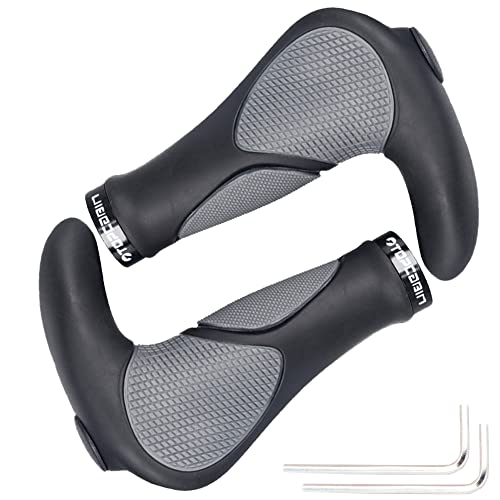 TOPCABIN Ergonomic Bike Grips - Widen Holding Rubber Grips with Aluminum LockGrips for Mountain & Road Bikes - color: Big horn Shape(Black&Grey)