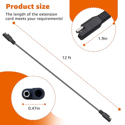 12Ft SAE Cable Replacement for Battery Tender Extension Cable - Compatible with Battery Tender Chargers Quick Connect Plugs for Motorcycles, Cars, ATVs, and More (081-0148-12)（3PCS - size: 3