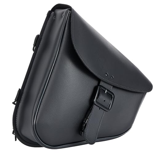 Motorcycle Swingarm Bag with Black Synthetic Leather, Swing Arm Bag Motorcycle Saddlebag Left Side Tool Bag Fit for Softail / Triangulated Swingarm Models Dyna Low Rider Fat Bob, An Adjustable Strap - size: L