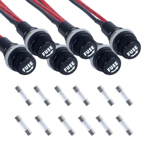 6 pcs Panel Mounted Fuse Holder 5x20mm 250VAC 10A/125VAC 15A with pre-Welded 18AWG Leads Measuring 6" Length, and 12pcs(6pcs*10A+6pcs*15A) Fast Blowing Glass Tube fuses - style: wired-5*20mm