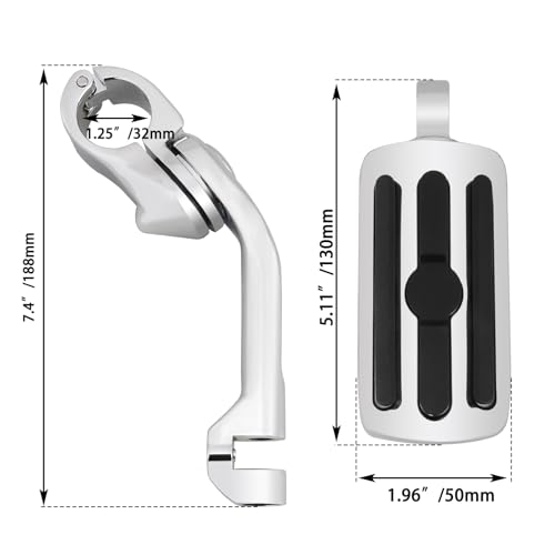 1.25" (32mm) Adjustable Highway Foot Pegs w/Long Extended Angled Mounts for Harley Davidson Touring Street Glide/Road Glide/Electra Glide/Road King Motorcycle w/1-1/4" Crash Bar,CHROME#2