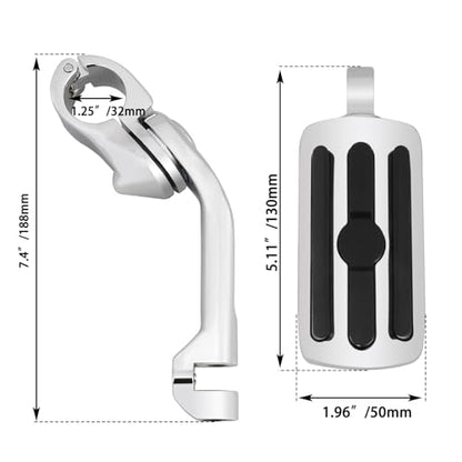 1.25" (32mm) Adjustable Highway Foot Pegs w/Long Extended Angled Mounts for Harley Davidson Touring Street Glide/Road Glide/Electra Glide/Road King Motorcycle w/1-1/4" Crash Bar,CHROME#2