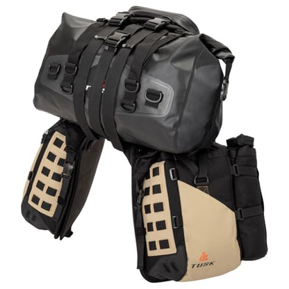 TUSK Highland X2 Rackless Luggage System w/Medium Dry Duffel/Large Bottle Holders Standard Heat Shield Black/Tan