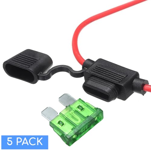 12 AWG Inline Fuse Holder 12V Upgraded 12 AWG Waterproof Fuse Holder with Standard Car Fuses 2A 3A 5A 7.5A 10A 15A 20A 25A 30A in Line Fuses Holders 12v for Marine Car Holders Mini 30 AMP 5 PCS