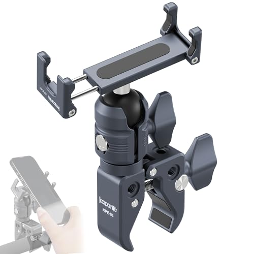 Motorcycle Phone Mount, Handlebar Clamp Base Fits 0.5"-2" Diameter Bars, 25mm Ball Head & Aluminum Socket Arm, 360° Rotatable, Universal for iPhone/Android Phones Width 2.56"-3.74"(KPS-07) - color: KPS-07