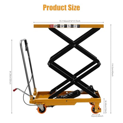 330lbs Capacity Hydraulic Scissor Lift Table with Locking 4 Wheels, Single Scissor Hydraulic Lift Table, Stable Motorcycle Scissor Jack Stand with 51in Max. Lift Height (45in Lift Height)