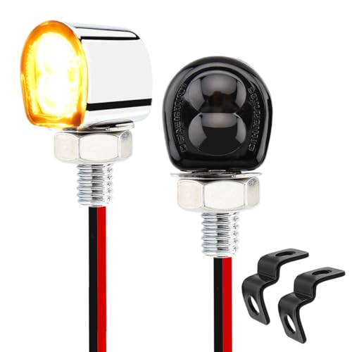Small Motorcycle LED Turn Signals with Front Bracket, Mini Front Rear Blinkers Universal 12V Lights for Dirt Bike Ebike Street Sport Bike Bobber Cafe Racer Cruiser Motorbikes (Chrome-Smoke) - color: Chrome-Smoke