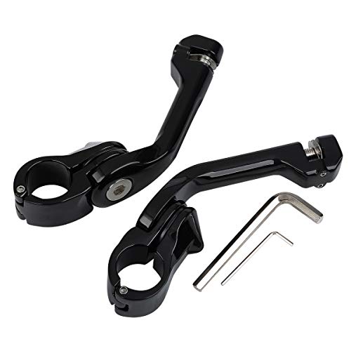 TCMT 1-1/4" 32mm Gloss Black Long Angled Adjustable Highway Peg Mount Kit Fits For Harley Touring Road King Street Glide Road Glide Electra Glide Softail Sportster Dyna with 1.25" Engine Guards - color: Black, size: 2 X Mounting Clamps