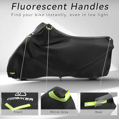 Motorcycle Cover 300D Waterproof Outdoor Night Reflective Breathable Vents All Season Rain Sun Dust Protection Universal Fit Powersports Vehicle Cover with Lock-Holes Fits up to 104" - size: 104"