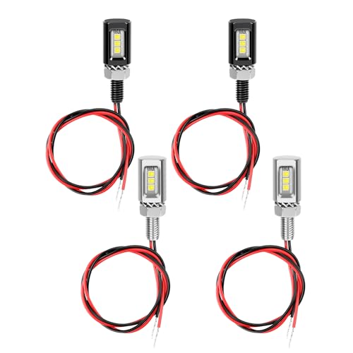 4PCS License Plate Light Bolt Kit, 3-LED Screw Bolt Lamp with 30cm Wires, 2 Black + 2 Silver Shell, Universal Tag Light for Car Truck Motorcycle ATV Trailer