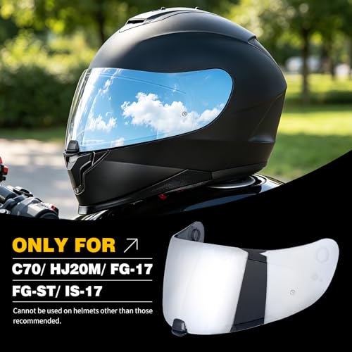 C70 Helmet Visor Replacement Face Shield Compatible with C70/ HJ20M/ FG-17/ FG-ST/IS-17 Motorcycle Helmets (Chrome Silver) - color: Chrome Silver