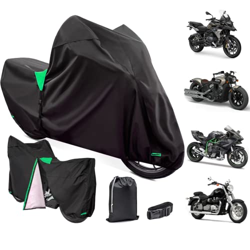 XYZCTEM Premium Motorcycle Cover Waterproof All Weather Weatherproof UV Sun Protection Snow Dust Storm High Heat Resistant Durable Lock-Holes & Side Zip & Storage Bag Fits up to 87" Motors