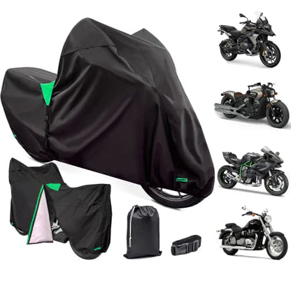 XYZCTEM Premium Motorcycle Cover Waterproof All Weather Weatherproof UV Sun Protection Snow Dust Storm High Heat Resistant Durable Lock-Holes & Side Zip & Storage Bag Fits up to 87" Motors