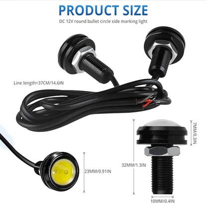 4Pcs 23mm DC 12V Black shell Eagle Eye Cob LED Car Fog DRL Daytime Running Light Backup Reverse Tail Rock Lights Headlights Signal Lamp Small bulb diy use for car and motorcycle (White) - color: White