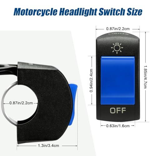 Frienda 3 Pieces Motorcycle Headlight Switch Handlebar Toggle Switch 7/8 Inch 22 mm 12v on Off Push Button for U5 U7 U2 Motorcycles Scooter Electromobile(Blue) - color: Blue