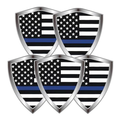 USA Thin Blue Line Flag Decal Sticker - American Police Flags Shield Shape Reflective Vinyl Car Stickers - for Car Window Bumper Laptop Waterproof Sticker (5Pcs) - color: Blue Line Police