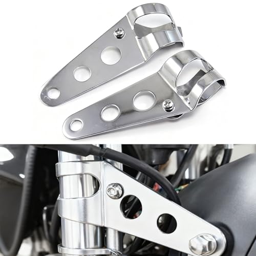 ANKIA Universal 33mm-43mm Metal Motorcycle Modified Headlight Mount Brackets Clamp Fork Ear for Motorcycle Chopper Cafe Racer (Silver) - color: Silver