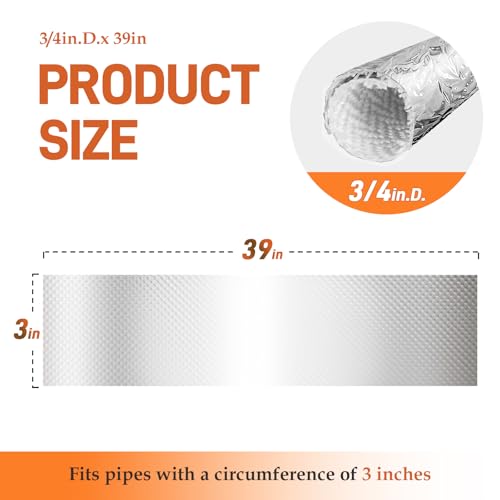 Self-Adhesive Automotive Heat Shield Sleeve, 3/4" x 39" Aluminum Heat Shield Wrap for Wiring, Hoses, Pipes & Exhaust Lines - Includes Stainless Steel Ties (Silver) - size: 3/4" I.D. x 39in