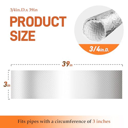 Self-Adhesive Automotive Heat Shield Sleeve, 3/4" x 39" Aluminum Heat Shield Wrap for Wiring, Hoses, Pipes & Exhaust Lines - Includes Stainless Steel Ties (Silver) - size: 3/4" I.D. x 39in