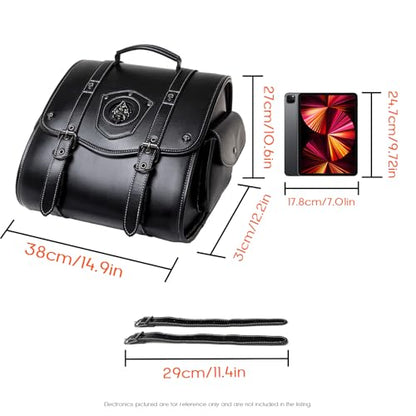Rogierra 27.9L Motorcycle Tool Bag - Large Capacity Black PU Leather Sissybar Storage Bag, Waterproof Saddlebags with Metal Skull Pattern - style: Large Capacity,metal Skull Pattern