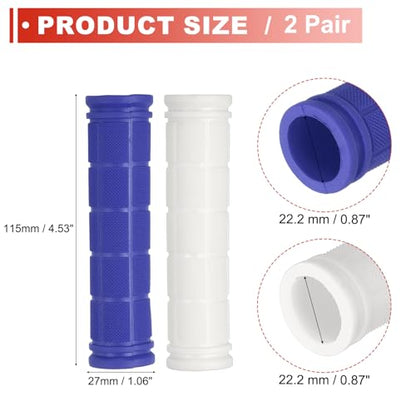 2 Pair Soft Rubber Handlebar Grips, Bicycle Handlebar Grips Bike Handle Bar Wrap Non-Slip 4.5 Inch - Fitting for Mountain Bikes/Road Bicycles/Scooter - color: White/Dark Blue
