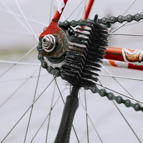 Mikinona Bike Chain Cleaner Brush Set 3pcs Ergonomic Motorcycle Chain Cleaning Tool Multi-Function Reusable Brush Kit for Bicycle and Motorcycle Maintenance