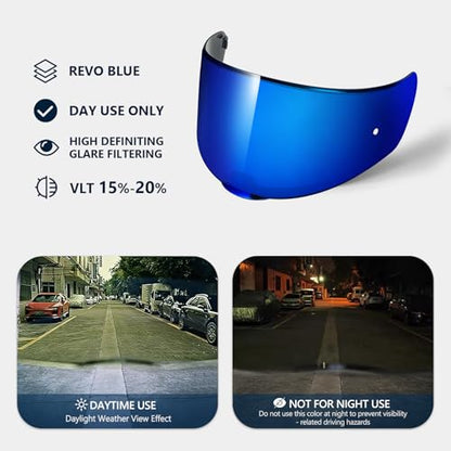 RIDERCO Sedici Strada 2 Visor Replacement, Motorcycle Helmet Face Shield Compatible with Strada 3 Citation FT2 Vector FF801 FF397 FF813, Revo Blue, Day Use Only - color: Revo Blue