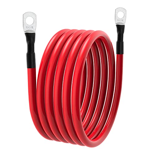 6 AWG Battery Cables 6 Gauge Battery Power Inverter Cable with 5/16 Inch Tinned Copper Lugs Both Ends for Solar Marine Boat RV Car Motorcycle 2 pcs (5FT) - size: 5FT