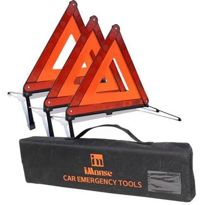 Warning Safety Triangle Kit, Emergency Roadside Warning Reflective Triangle, Foldable with Storage Case for Roadside Breakdowns Emergenc 3 Pack - size: 3P