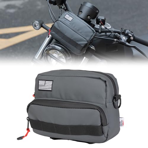 KEMIMOTO Motorcycle Handlebar Bag Universal Motorcycle Tool Bag Bicycle Bar Bag, Front Fork Storage Accessory, Sissy Bar Bag Compatible with Cruiser Softail Dyna Sportsters (Grey Carbon Fabric) - style: Grey Carbon Fabric