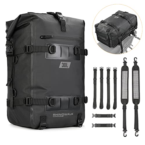 Rhinowalk Motorcycle Tail Bag, Travel Luggage Bags, Waterproof Rear Carrier, Motorcycle Rear Seat Bag Backpack, Rear Rack Trunk - Black 30L - color: Black, size: 30L