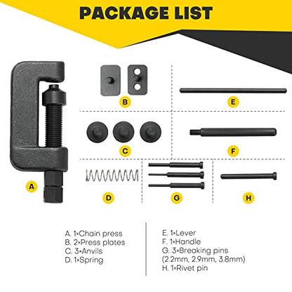 13PCS Chain Breaker Tool Kit | Universal Chain Cutter and Riveter Set with Carrying Case for ATV, Bicycle, and Motorcycle for Easy Chain Maintenance