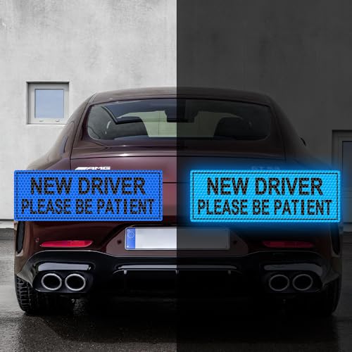 2pcs High Intensity Reflective New Driver Car Sticker Waterproof Student Driver Please Be Patient Decal for Car Window Bumper Reflective Night Safety Warning Decal (Blue) - color: Blue