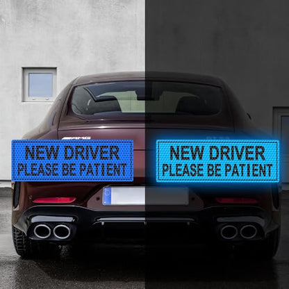 2pcs High Intensity Reflective New Driver Car Sticker Waterproof Student Driver Please Be Patient Decal for Car Window Bumper Reflective Night Safety Warning Decal (Blue) - color: Blue