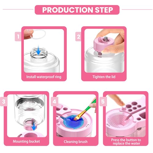 4-in-1 Water Cycle Paint Brush Cleaner Tool | 2025 Upgraded Leak-Proof Rinsing Cup with Palette & Holder | One-Touch Water Replacement Design | Art Supplies for Kids/Adults Beginners to Pros Pink - color: Pink