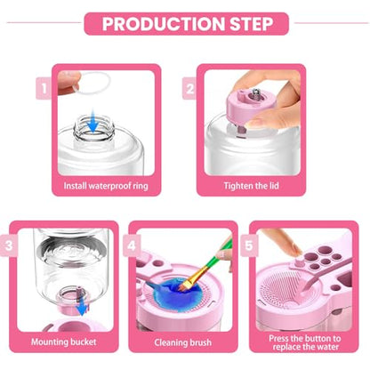 4-in-1 Water Cycle Paint Brush Cleaner Tool | 2025 Upgraded Leak-Proof Rinsing Cup with Palette & Holder | One-Touch Water Replacement Design | Art Supplies for Kids/Adults Beginners to Pros Pink - color: Pink