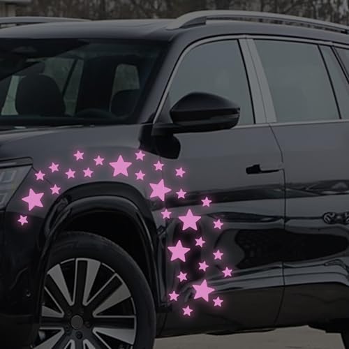 30pcs Star Vinyl Decal for Cars, High Intensity Reflective DIY Stickers for Window Bumper Mirror Laptop Decals Waterproof Night Safety Sign Car Stickers (Purple) - color: Purple