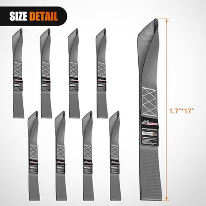 Nilight Soft Loop 1.7”×17" Motorcycle Tie Down Straps Heavy Duty 12000Lbs Max Break Strength for Securing ATV UTV Kayak Moving Cargo (8PK-Grey) - color: Grey
