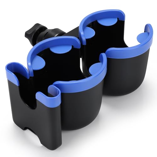 Accmor Stroller Cup Holder with Phone Holder, Bike Cup Holder, Universal Cup Holder for Uppababy Nuna Doona Strollers, 2-in-1 Cup Holder for Walker, Wheelchair, Scooter - color: Double Holder-Blue