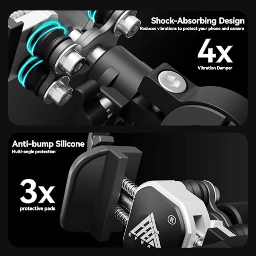 Bike Phone Holder, Aluminum Motorcycle Phone Mount with Vibration Dampener, Secure & Rotatable Holder for Motorcycle, Bike & Scooter, Fits 4.7-7'' iPhone 17/Air/16 Pro Max & Other Smartphones