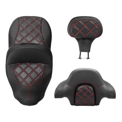C.C. RIDER Driver& Passenger Hammock Seat With Backrests Fit For Harley Touring 2014-2023 Street Glide Road Glide Road King Electra Glide - color: 34# Red+ Rider Backrest+ Tour Trunk Backrest