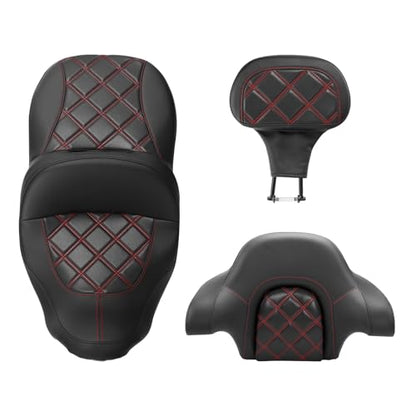 C.C. RIDER Driver& Passenger Hammock Seat With Backrests Fit For Harley Touring 2014-2023 Street Glide Road Glide Road King Electra Glide - color: 34# Red+ Rider Backrest+ Tour Trunk Backrest
