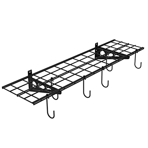 FLEXIMOUNTS Garage Wall Shelving, 1x4 ft, Includes 6 Bike Hooks, Wall Shelf Garage Organization System w/Bike Hangers, Storage Rack, Floating Shelves, 150 lbs Weight Capacity (1 Pack), Classic Series - color: Black, size: 1 pack-1x4 ft_6 hooks