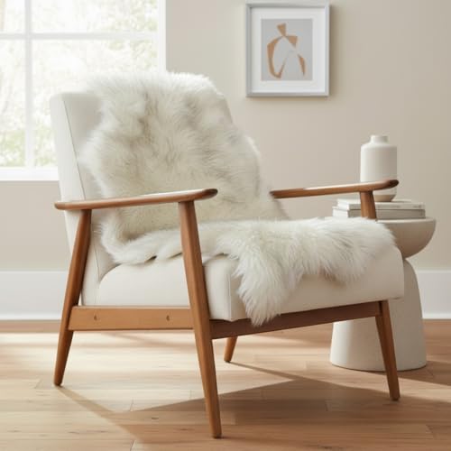 Super Area Rugs Gray & White Mix Sheepskin Rug Genuine Single 2x3ft Pelt Fluffy Fur Seat Cushion and Chair Cover - color: Gray Tipped, size: 2' x 3' (Natural)