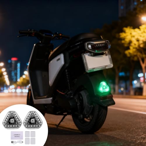 USB Rechargeable Motorcycle Lights, 2 Pcs Solar Powered Led Warning Lamps, Triangle Design, Easy to Install
