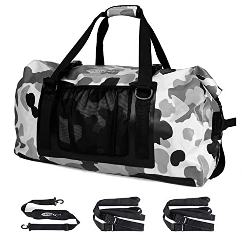 65L Waterproof Duffel Bag for Men and Women - Large Motorcycle Duffle Bag with Straps for Back Seat - Roll Top Dry Bag for Kayaking, Rafting, Boating, Swimming, Beach - color: Grey